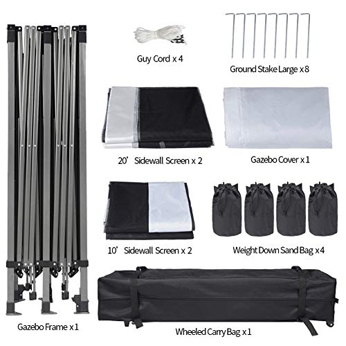 10 Foot by 20 Foot White Rectangular Pop Up Canopy with Removable Sidewalls and Wheeled Carry Bag Y190378