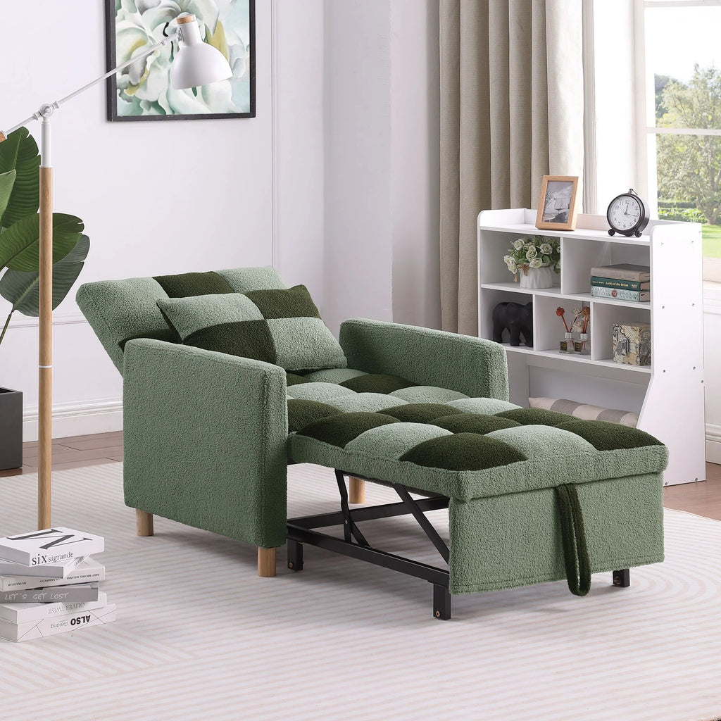 Convertible Sleeper Sofa Chair Bed with Pillow Teddy Fabric O687