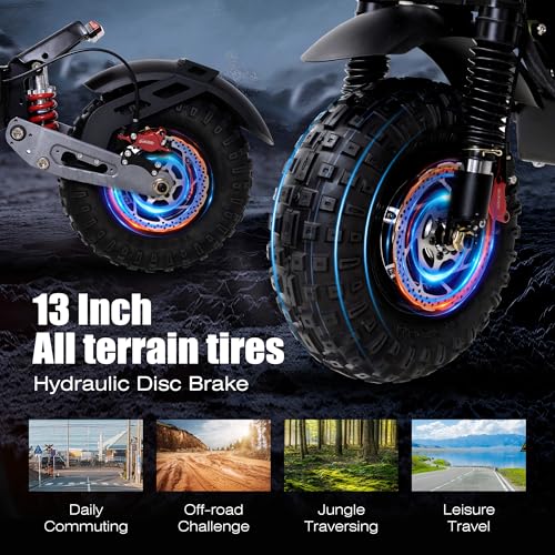 Electric Scooter 7000W Brushless Motor 60V 33Ah Li-Ion Battery 13" All Terrain Tires Full Suspension Adjustable Handlebar Height with Seat I875