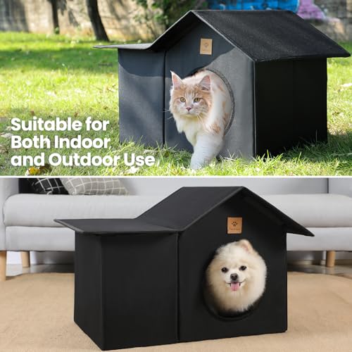 Weatherproof Insulated Outdoor Cat House with Oxford Fabric S3444