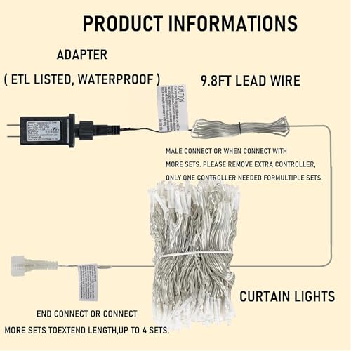 300 LED Warm White Curtain Lights I250626