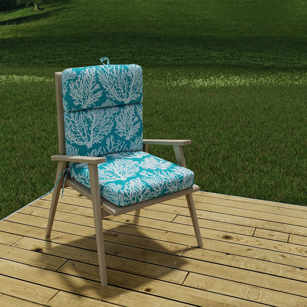 44" x 22" Seacoral Turquoise Nautical Rectangular Outdoor Chair Cushion with Ties and Hanger Loop M84720