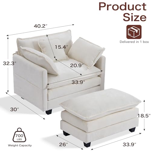 40" Chenille Lounge Chair with Ottoman (Beige, 1-Seat) Z869