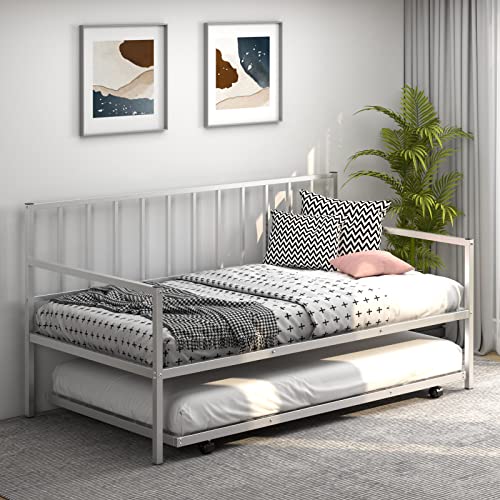 Silver Metal Twin Daybed with Trundle Z871989