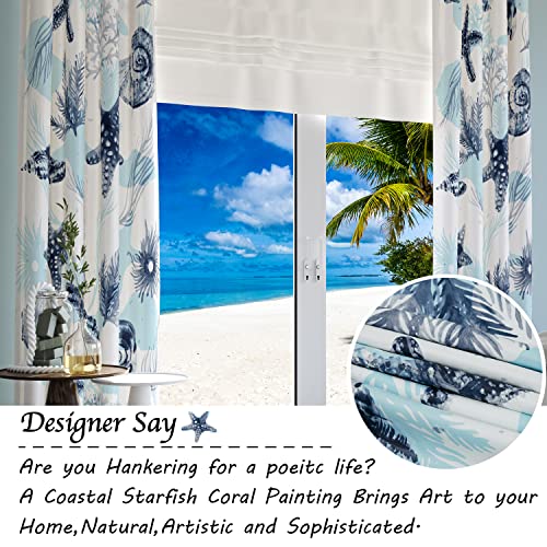 Blue and White 50% Light Blocking Curtains, 2 Panels, 52x96 Inches Z8648
