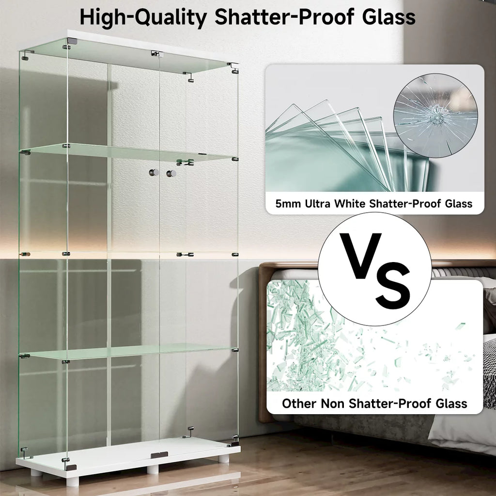 White Two-door Glass Display Cabinet with Locks Y1459