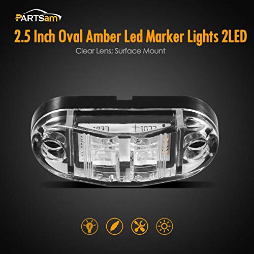 4Pcs 2.5 Inch Oval Amber Led Side Marker Lights Clear Lens Surface Mount 12V H748040