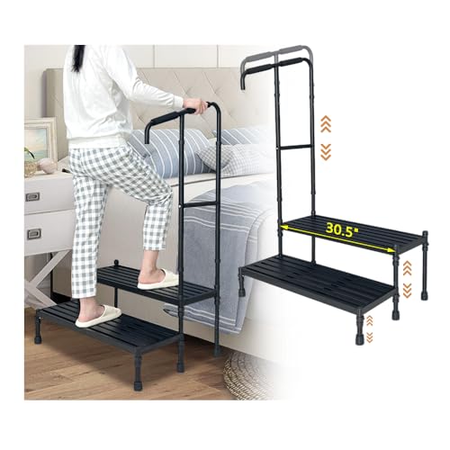 Two Step Stool with Handle Adjustable Wide Platform W663