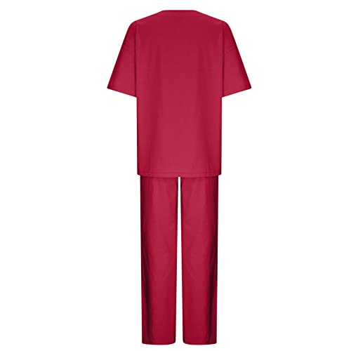 Two Piece Linen Short Sleeve Tops Wide Leg Pants Matching Sets Z819449