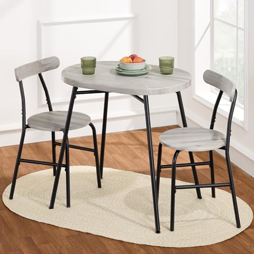 3-Piece Oval Dining Table Set with 2 Chairs, Metal Frame, Dark Brown/Black I101727