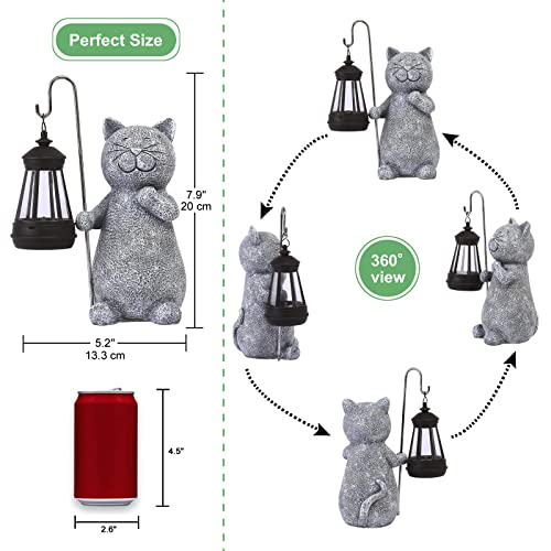 Solar Garden Statue Cat Figurine with Solar Lantern K16278