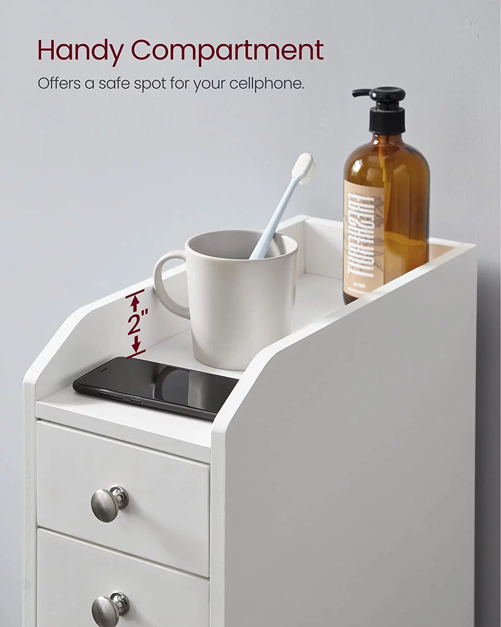 White Slim Bathroom Storage Cabinet with Slide Out Drawers T7001