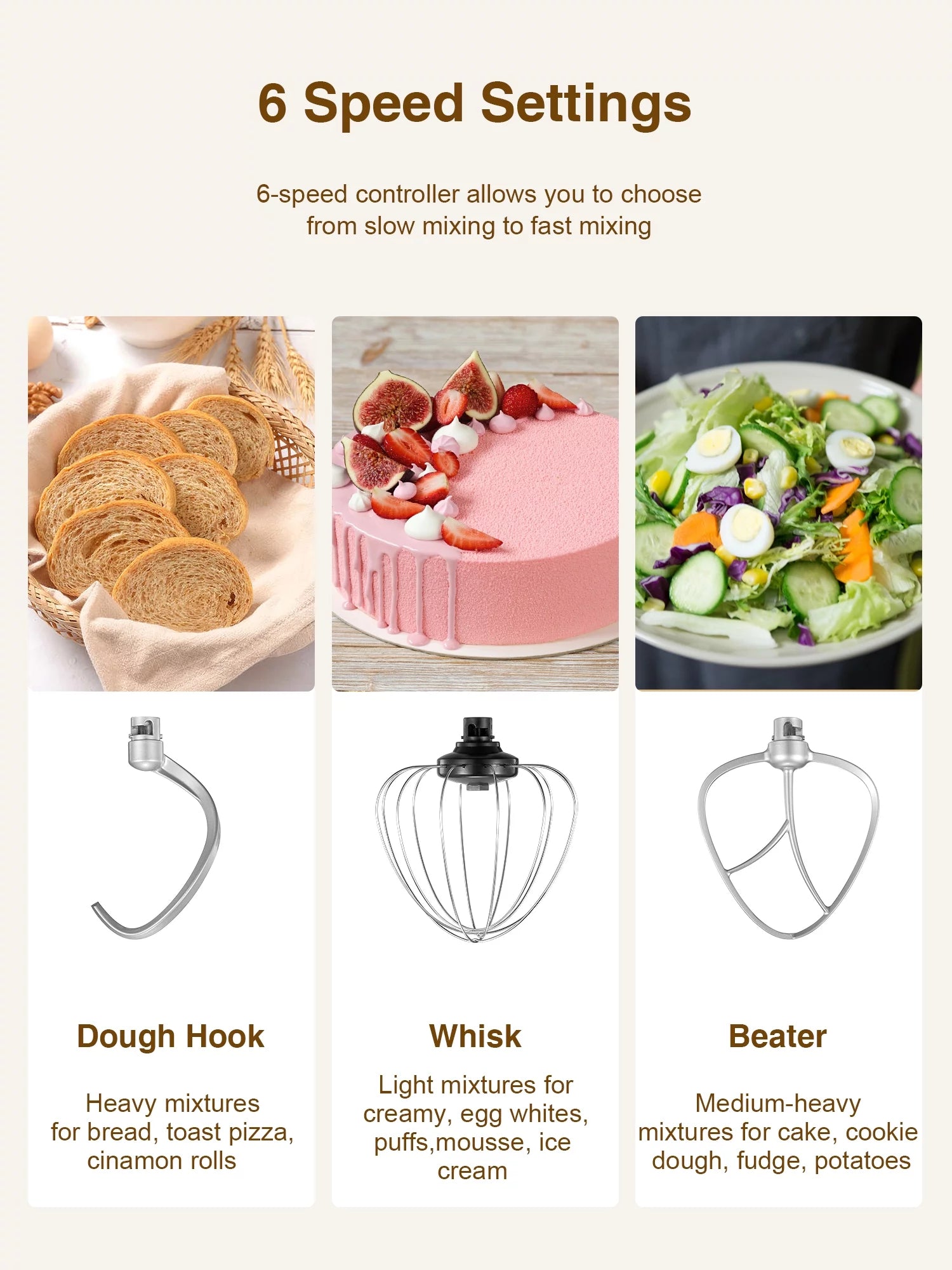 5.5QT Tilt-Head Stand Mixer with Dough Hook, Whisk & Beater, Gold X63956
