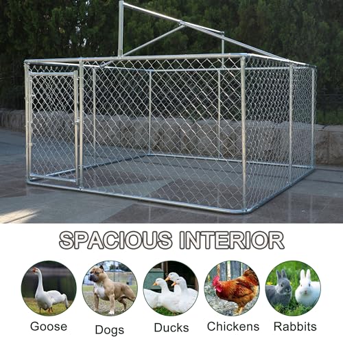 13.1x7.5x7.6 FT Outdoor Dog Kennel with Roof, Galvanized Steel Chain Link Enclosure V78239
