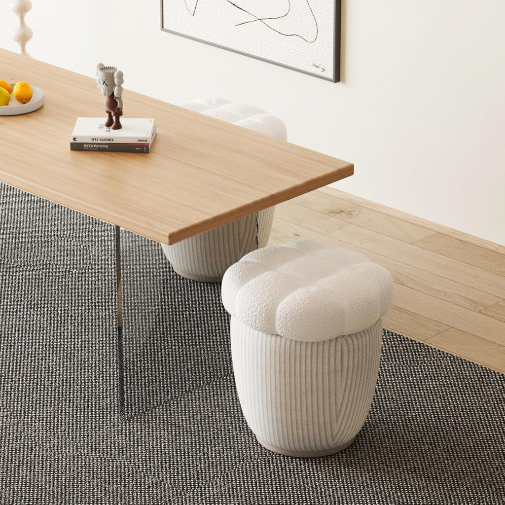 White Round Ottoman with Removable Lid T15240