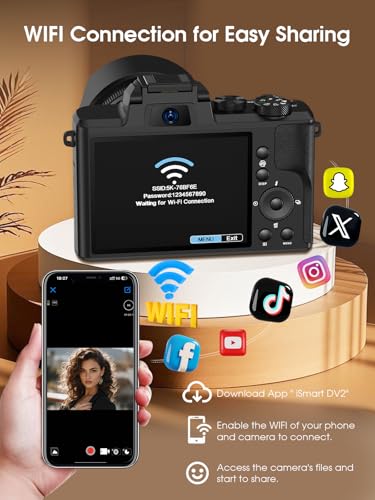 8K Digital Camera, 88MP, WiFi, Touch Screen, 16X Zoom, Autofocus, Anti-Shake, Dual Camera, 2 Batteries, 64GB Card, Flash, Lens Hood P24850