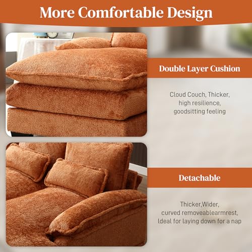 U Shape Sectional Sofa, 110" Upholstery Modular Sofa, 4 Seat Chenille Sleeper Sofa with Double Chaise, Orange I848
