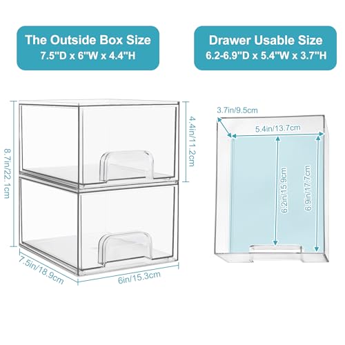4 Pack Clear Stackable Plastic Storage Drawers C2418