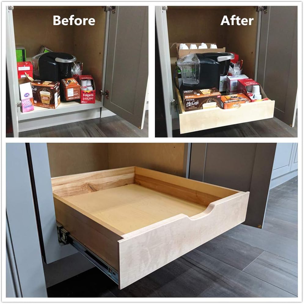 Soft Close Wooden Under Cabinet Pull Out Drawer Organizer (26 Inch) L4137