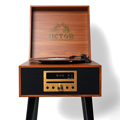 8-in-1 Turntable Music Center with Record Player, CD/MP3 Player, FM Radio, Bluetooth, USB Playback, Stereo Speakers, Espresso Y852