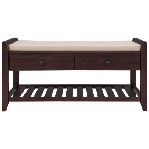 Espresso Shoe Rack with Cushioned Seat and Drawers J126