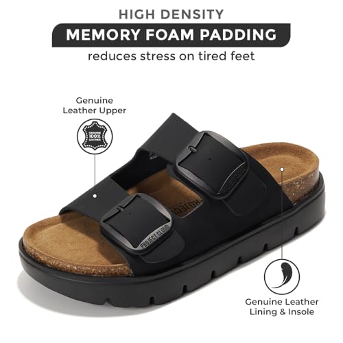 Genuine Leather Platform Sandals with Memory Foam Insole D409