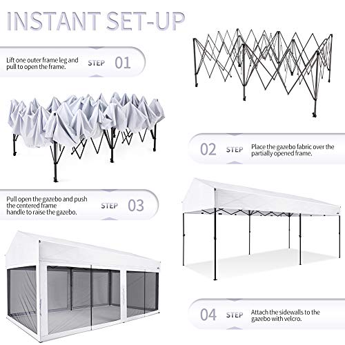 10 Foot by 20 Foot White Rectangular Pop Up Canopy with Removable Sidewalls and Wheeled Carry Bag Y190378