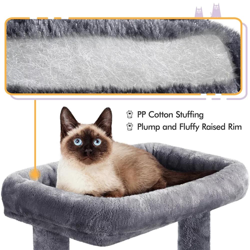 Dark Gray Cat Tree Tower with Condo Perch Platform Basket L291244