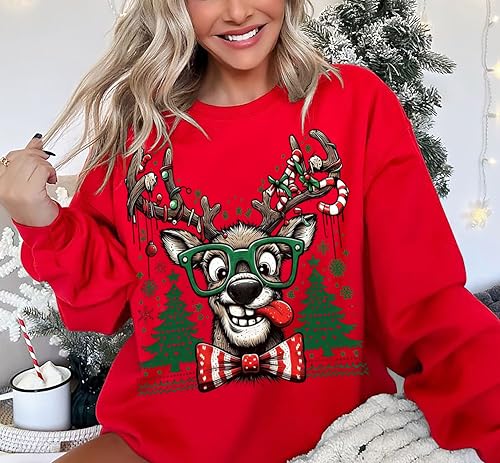 Oversized Reindeer Graphic Sweatshirts T763