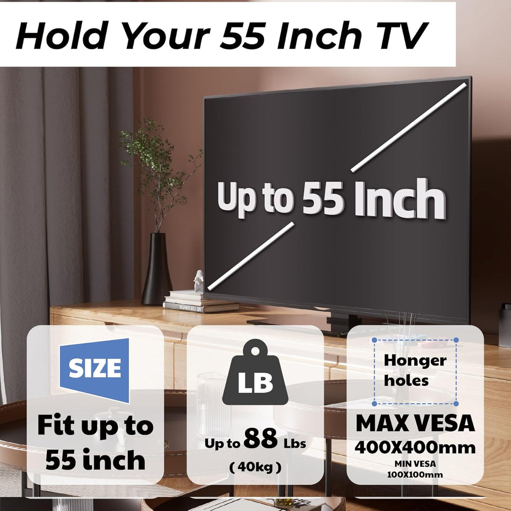 Swivel Height Adjustable TV Stand with Tempered Glass Base, BLACK I711