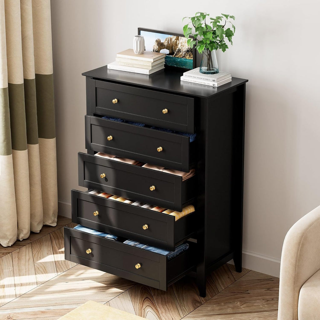 Black 5 Drawer Wood Dresser H242705