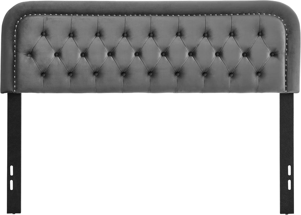 Grey Velvet Full Size Tufted Upholstered Headboard J628565
