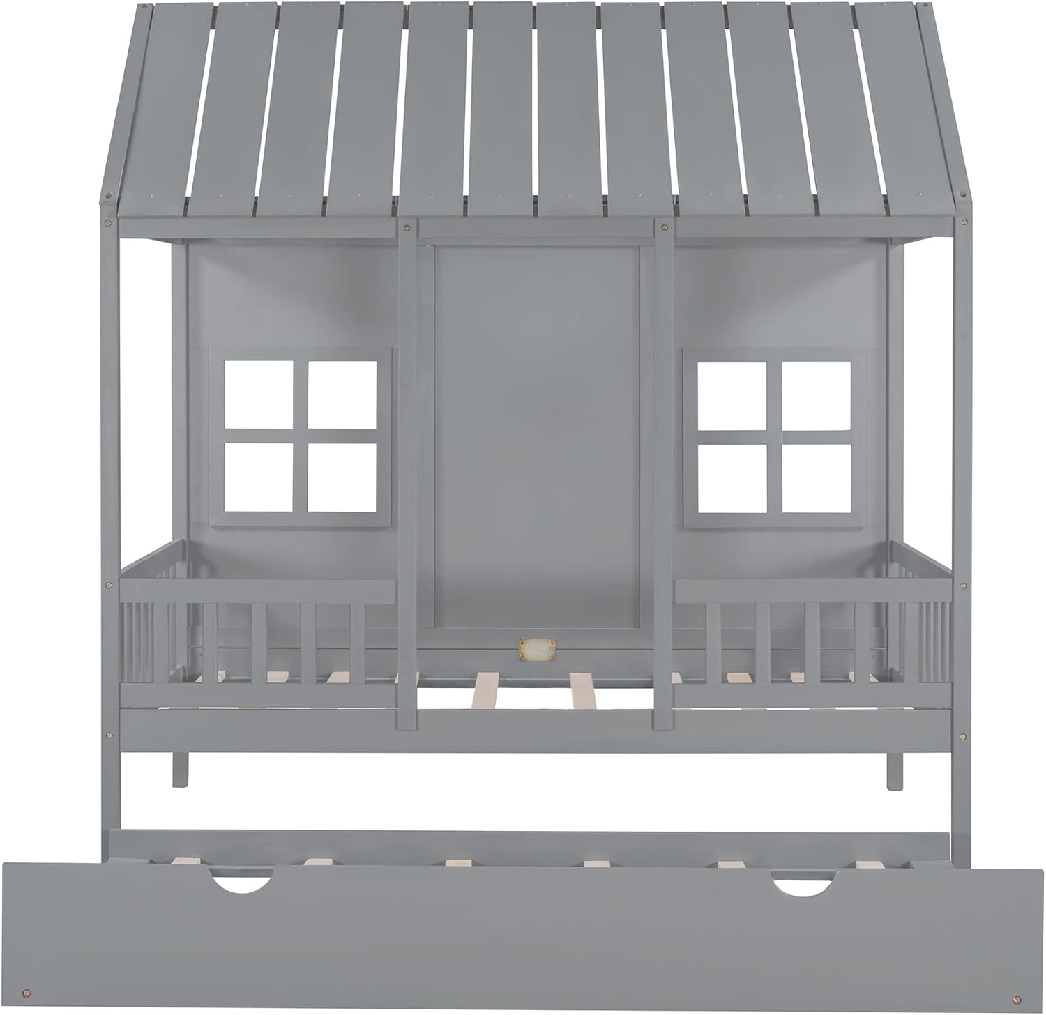 Gray Twin Size Wooden House Bed with Trundle F23323