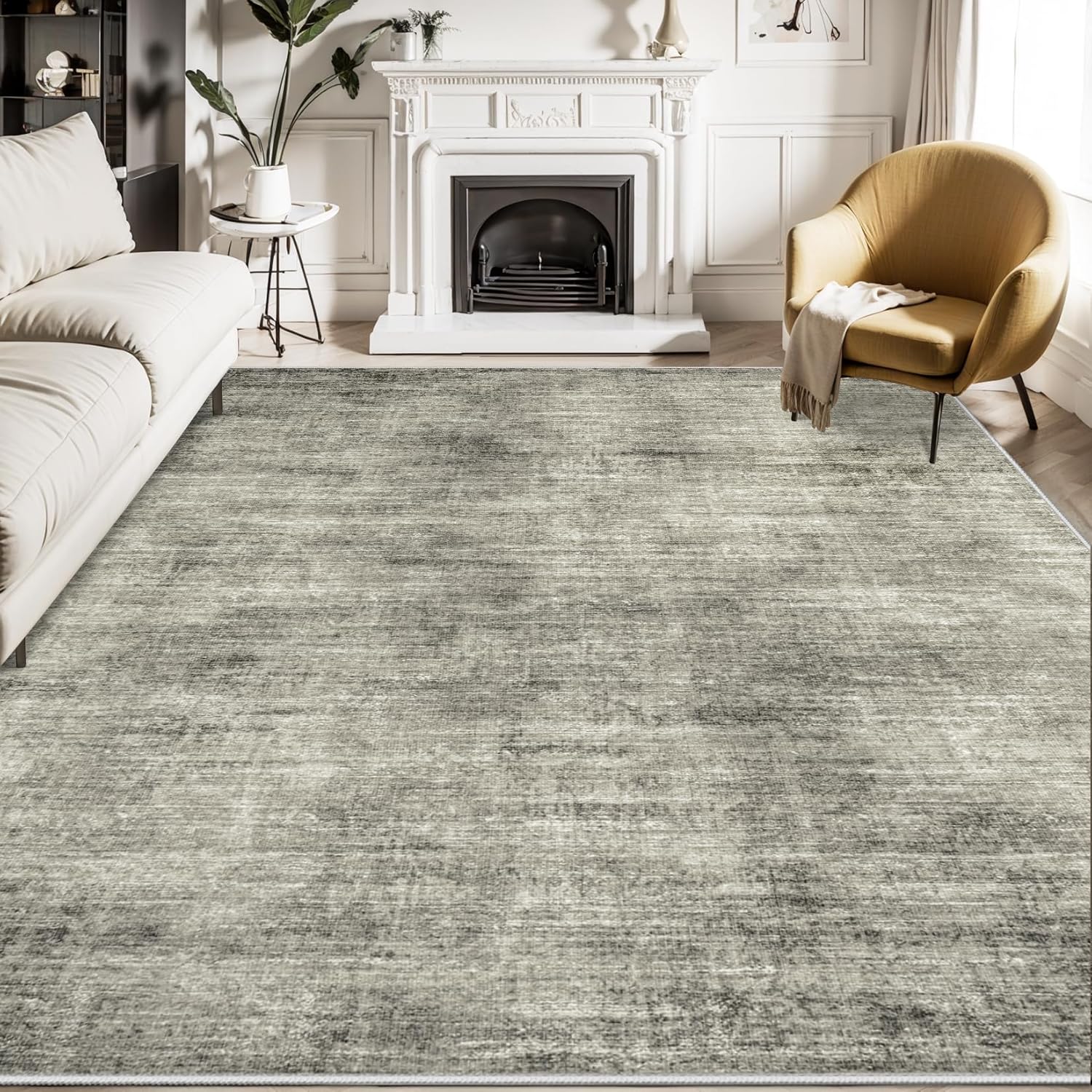 8x10 Washable Non-Slip Abstract Area Rug (Grey) Y32878