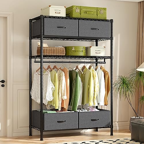 Black Heavy Duty Metal Clothes Rack with 4 Drawers A619