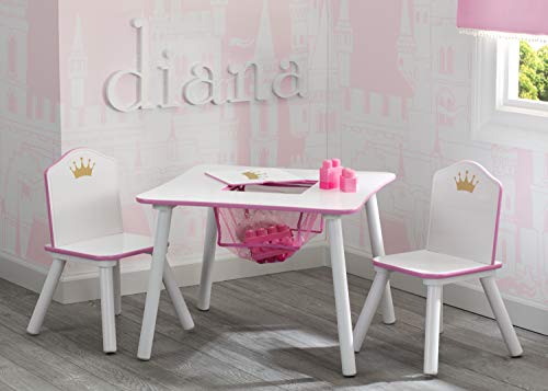 White/Pink Kids Wood Table and Chair Set with Storage J624