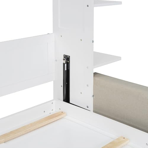 White Queen Size Wood Murphy Bed with Storage Shelves W17579
