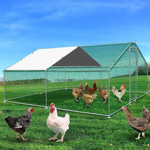 Metal Chicken Coop Cage with Waterproof Roof Shade Cover Large Chicken Run Coop Hen House Rabbit Cage Backyard Poultry Enclosure with Lockable Doors F448137