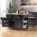 Black Kitchen Island with Power Outlet and Drop Leaf W2277