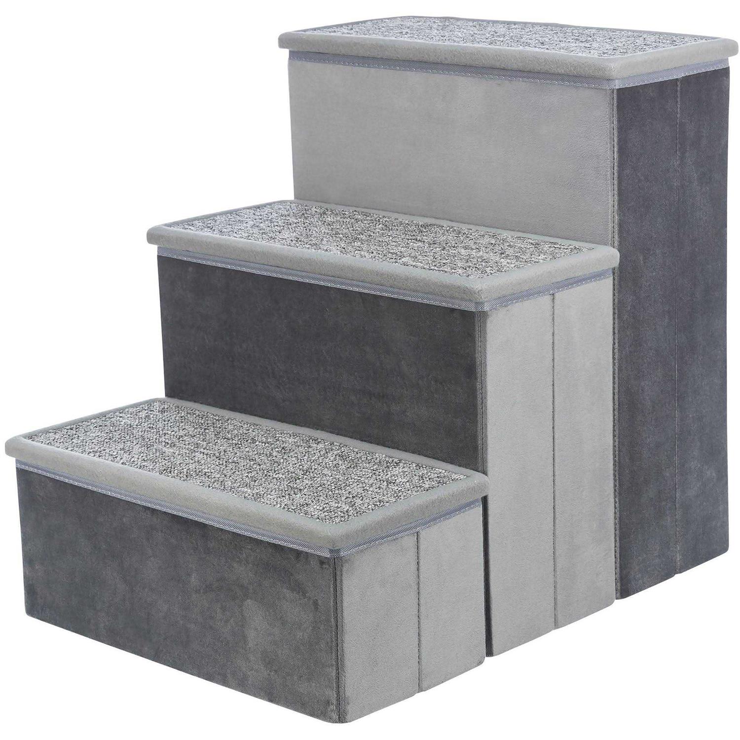 Velour Foldable 3-Step Pet Stairs with Storage G7484