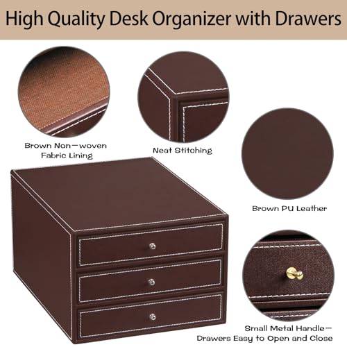 PU Leather 3 Drawer Desk Organizer U8157