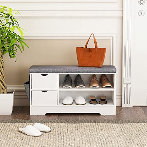 Brown + Gray Shoe Bench with Cushion N770