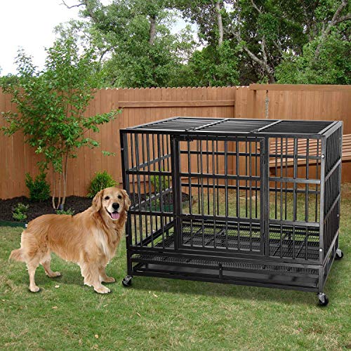 Heavy Duty Dog Crate with Lockable Wheels and Removable Tray V264505