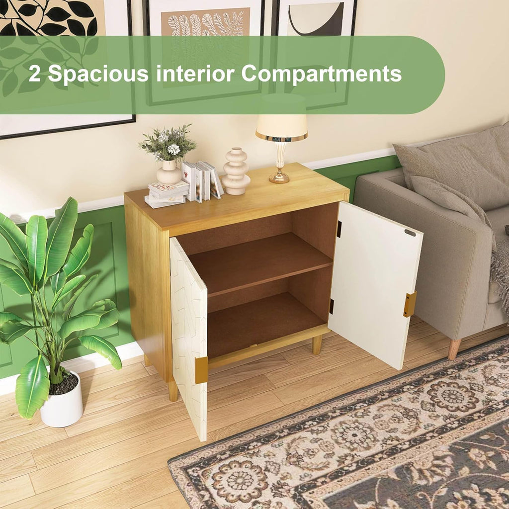 Hand-Carved Sideboard Buffet Cabinet with Solid Pine Legs, Caramel Oak J3459
