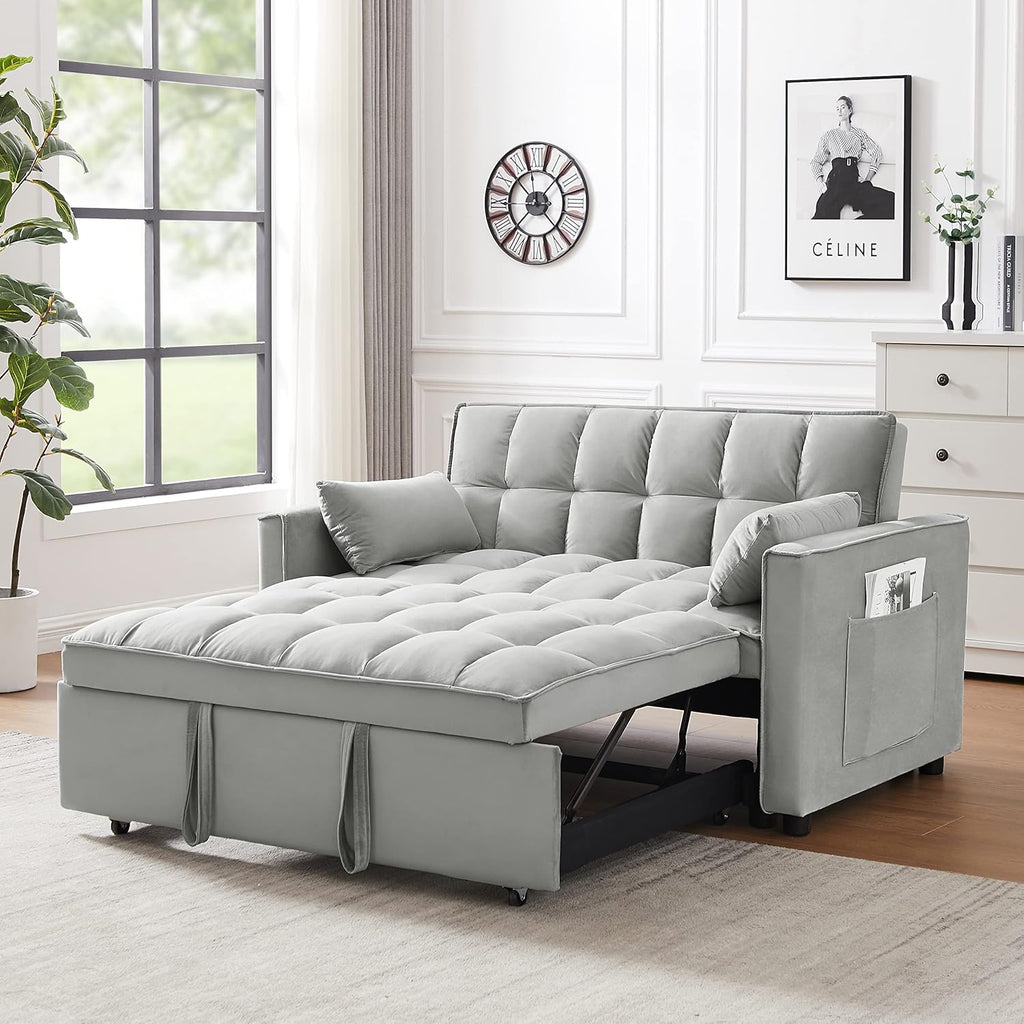 Gray Full Pull Out Sofa Bed with Pillows M9619