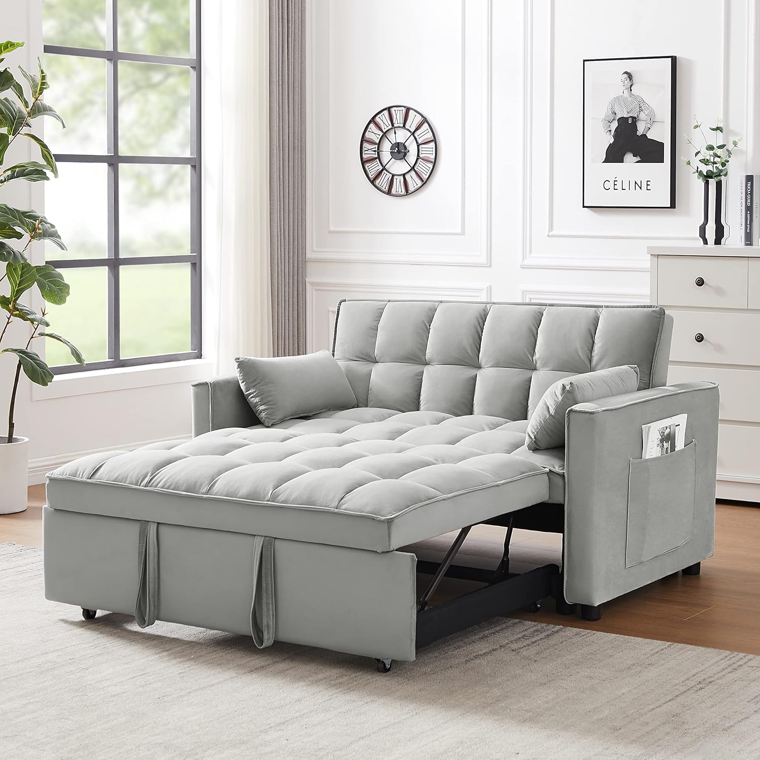 Gray Full Pull Out Sofa Bed with Pillows M9619