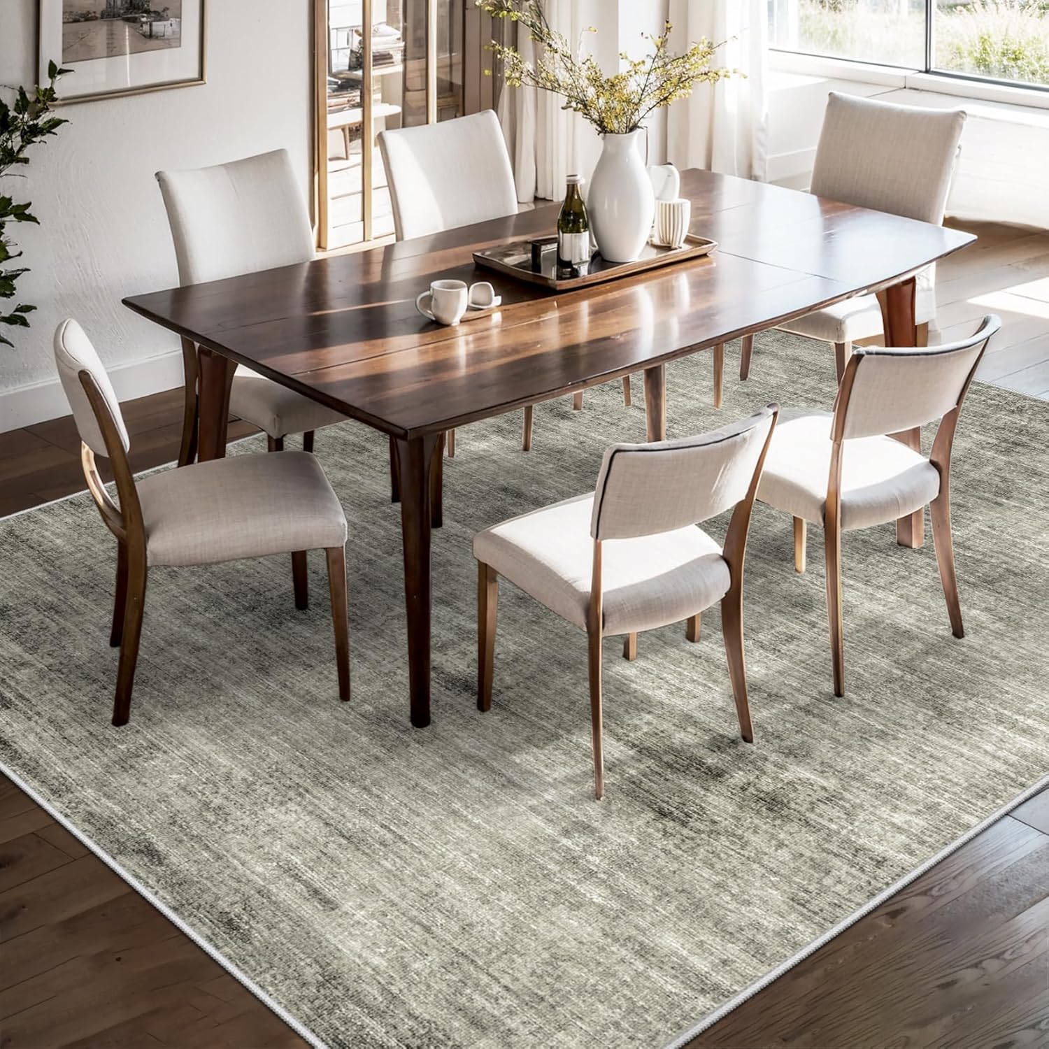8x10 Washable Non-Slip Abstract Area Rug (Grey) Y32878
