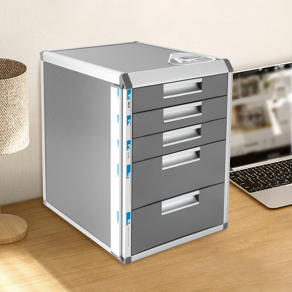 Grey 5 Layers Desktop Drawer Organizer with Lock Y281