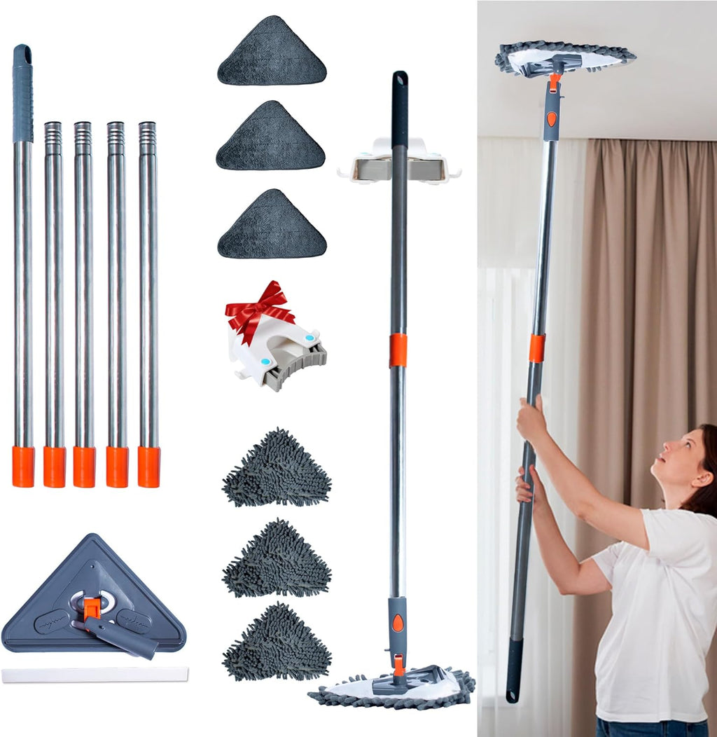 Wall Cleaning Mop with Long Handle 85 inches, 6 Microfiber Reusable Mop T71210