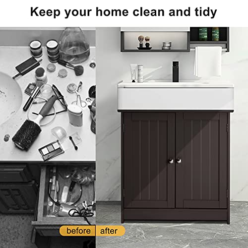 Pedestal Under Sink Storage Bathroom Vanity with 2 Doors Bathroom Cabinet 23 5/8" x 11 7/16" x 23 5/8" (Espresso) P479522